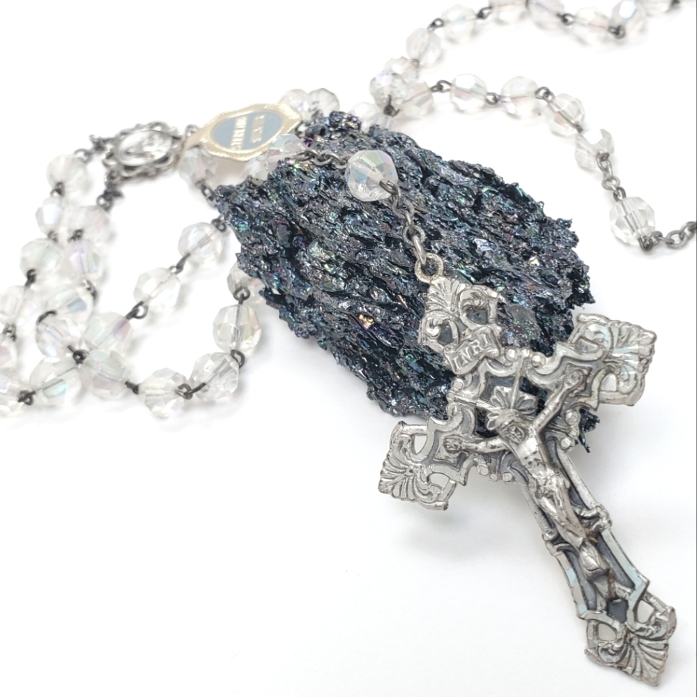 Vintage Chapel Sterling Silver Crystal Beads Crucifix Cross Mary & Baby Jesus